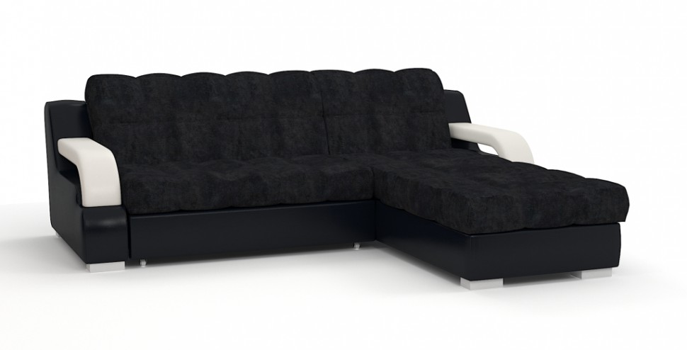Диван угловой Маэстро Люкс экокожа черный/белый + велюр черный