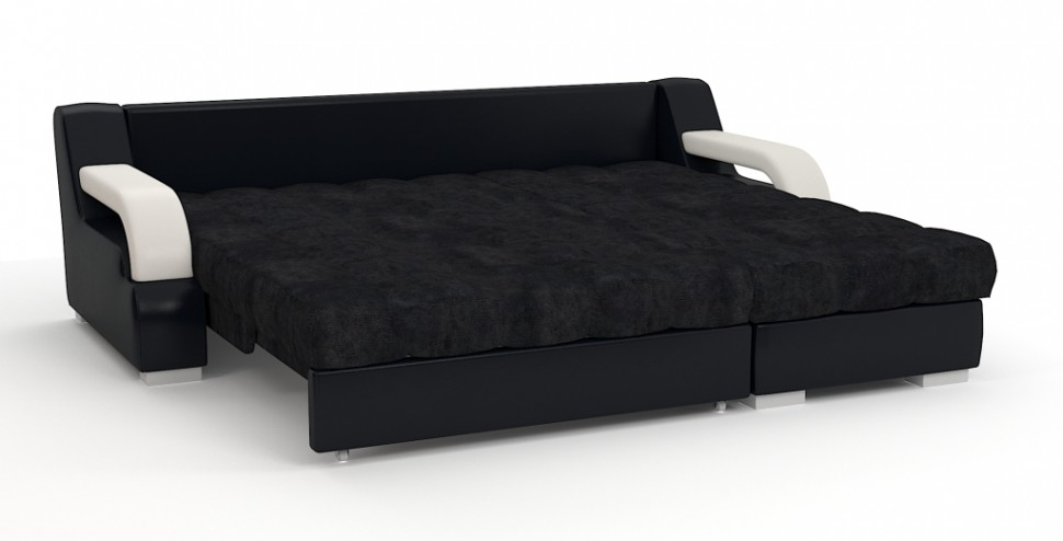 Диван угловой Маэстро Люкс экокожа черный/белый + велюр черный