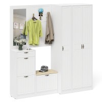 Прихожая П-6 Компоновка № 51, цвет белая шагрень/фасады МДФ белое дерево фрезеровка прованс, ШхГхВ 200х50х210 см., универсальная сборка