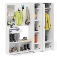 Прихожая П-6 Компоновка № 51, цвет белая шагрень/фасады МДФ белое дерево фрезеровка прованс, ШхГхВ 200х50х210 см., универсальная сборка