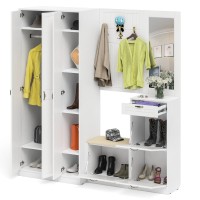 Прихожая П-6 Компоновка № 51, цвет белая шагрень/фасады МДФ белое дерево фрезеровка прованс, ШхГхВ 200х50х210 см., универсальная сборка