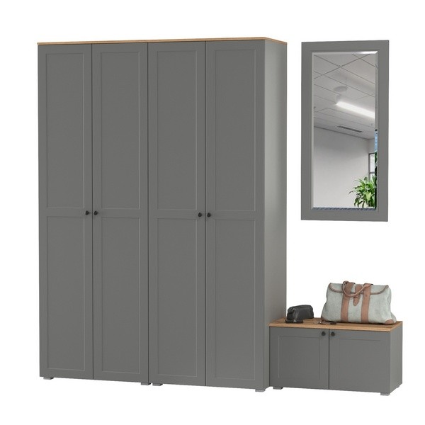 Остин Прихожая 30, цвет серый графит/дуб крафт золотой, ШхГхВ 240х54,3х229,6 см., универсальная сборка