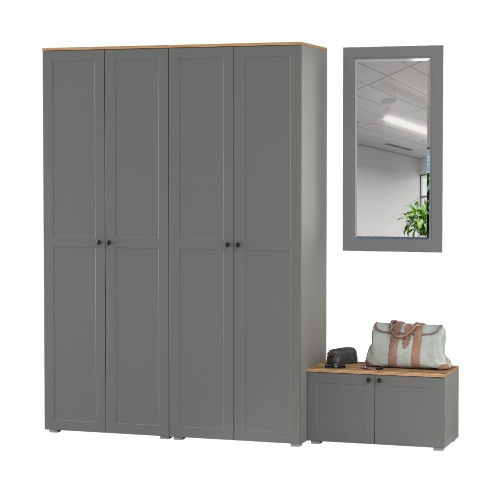 Остин Прихожая 30, цвет серый графит/дуб крафт золотой, ШхГхВ 240х54,3х229,6 см., универсальная сборка