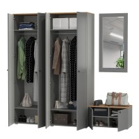 Остин Прихожая 30, цвет серый графит/дуб крафт золотой, ШхГхВ 240х54,3х229,6 см., универсальная сборка