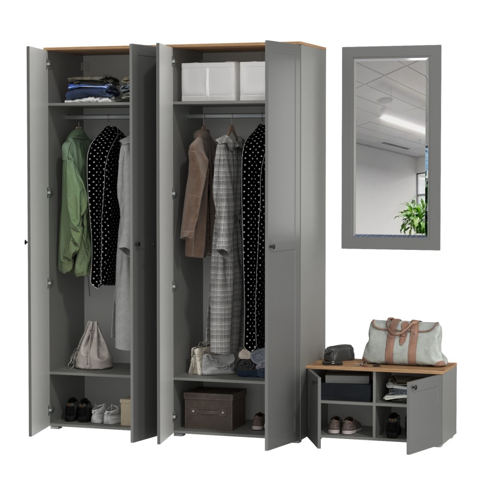 Остин Прихожая 30, цвет серый графит/дуб крафт золотой, ШхГхВ 240х54,3х229,6 см., универсальная сборка