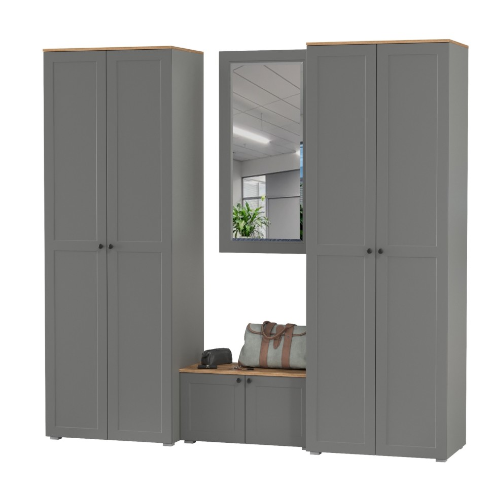 Остин Прихожая 30, цвет серый графит/дуб крафт золотой, ШхГхВ 240х54,3х229,6 см., универсальная сборка