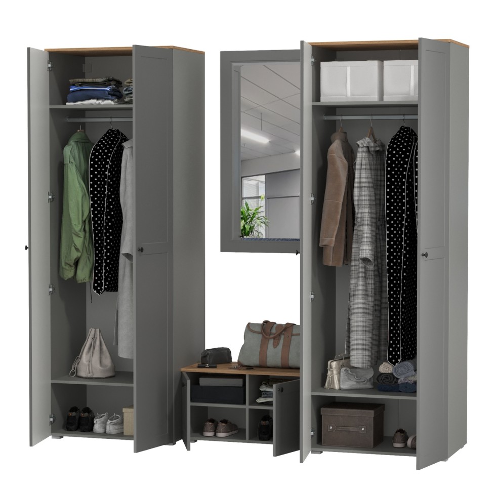 Остин Прихожая 30, цвет серый графит/дуб крафт золотой, ШхГхВ 240х54,3х229,6 см., универсальная сборка