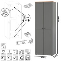 Остин Прихожая 30, цвет серый графит/дуб крафт золотой, ШхГхВ 240х54,3х229,6 см., универсальная сборка