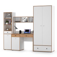 Вуди Компоновка № 24, цвет белый премиум/дуб крафт золотой, ШхГхВ 241х52,7х205 см., универсальная сборка