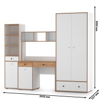 Вуди Компоновка № 24, цвет белый премиум/дуб крафт золотой, ШхГхВ 241х52,7х205 см., универсальная сборка