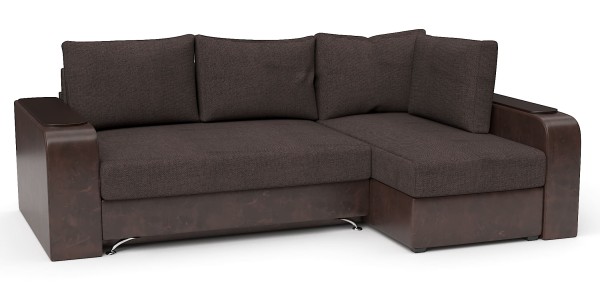 Диван угловой Тибет еврокнижка коричневая рогожка+коричневая экокожа