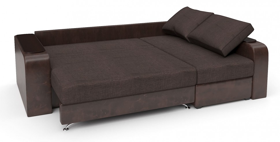 Диван угловой Тибет еврокнижка коричневая рогожка+коричневая экокожа