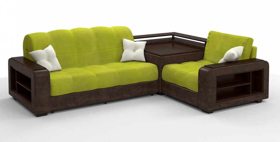 Диван угловой Президент Люкс велюр яблоко + экокожа коричневый