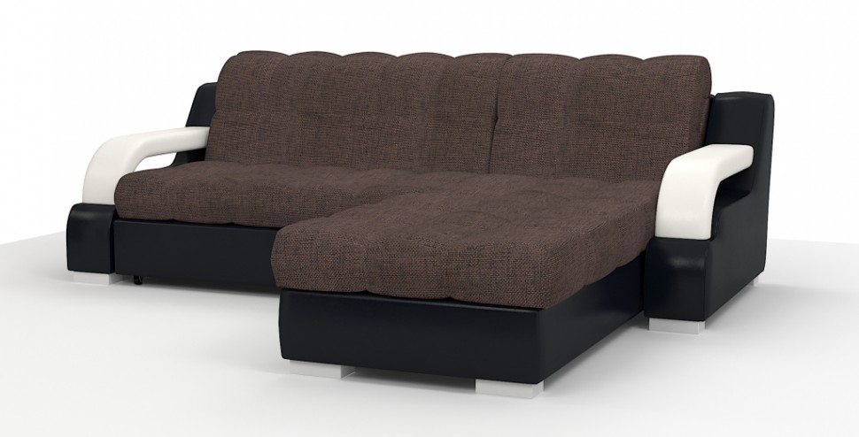 Диван угловой Маэстро Люкс экокожа черный/белый + рогожка коричневый
