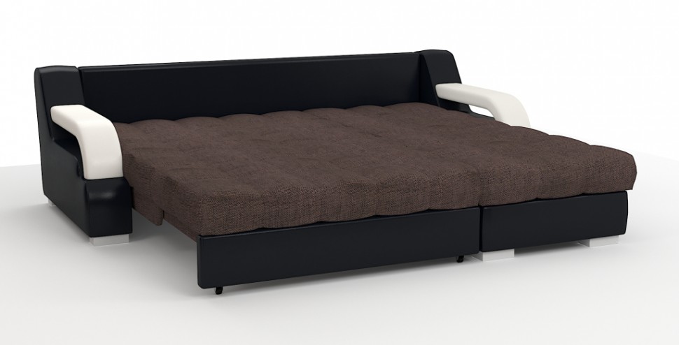 Диван угловой Маэстро Люкс экокожа черный/белый + рогожка коричневый