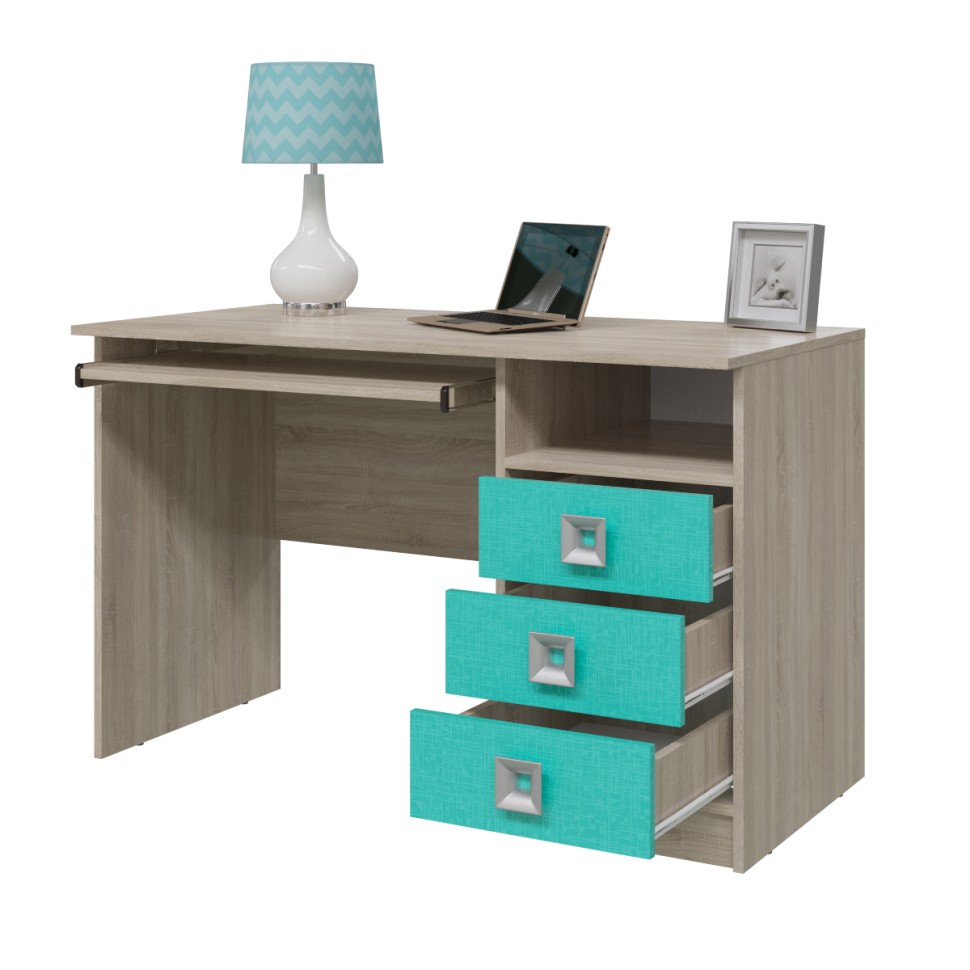 СНЯТО Сити 6-0601дубсон/аква Стол рабочий, цвет дуб сонома/аква, ШхГхВ 120х60х76 см., универсальная сборка