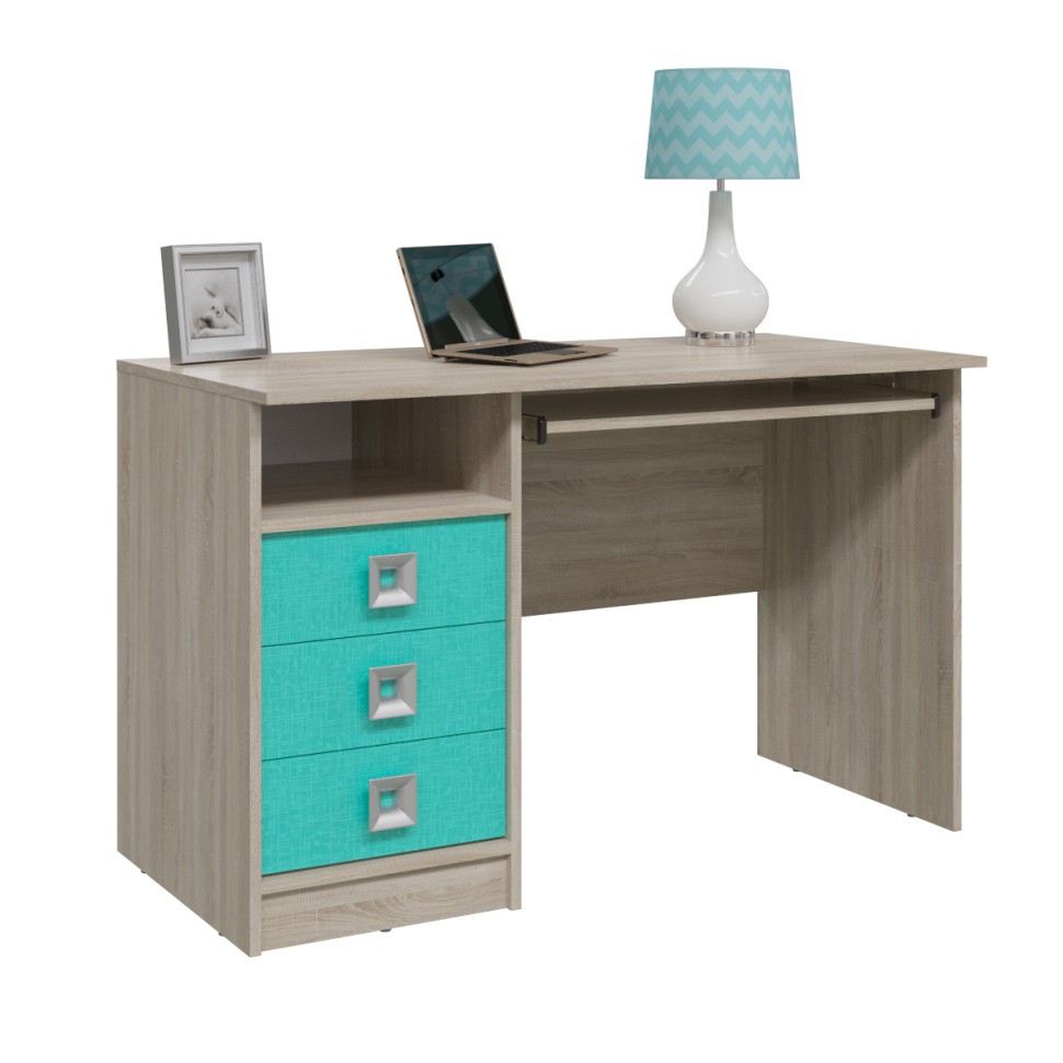 СНЯТО Сити 6-0601дубсон/аква Стол рабочий, цвет дуб сонома/аква, ШхГхВ 120х60х76 см., универсальная сборка