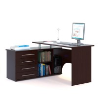 Стол компьютерный Сокол КСТ-109Л левый, цвет венге, ШхГхВ 140х127х75 см., выдвижные ящики слева, стол компьютерный с тумбой
