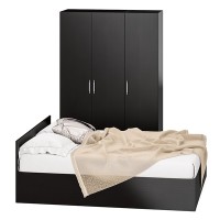 Спальня Стандарт 1-1600, цвет венге, ШхГхВ 163,5х203,5х70 + 135х52х200 см., сп.м. 1600х2000 мм., без матраса, основание есть