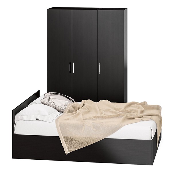 Спальня Стандарт 1-1600, цвет венге, ШхГхВ 163,5х203,5х70 + 135х52х200 см., сп.м. 1600х2000 мм., без матраса, основание есть