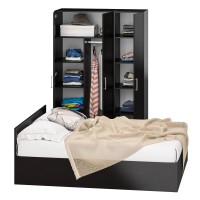 Спальня Стандарт 1-1600, цвет венге, ШхГхВ 163,5х203,5х70 + 135х52х200 см., сп.м. 1600х2000 мм., без матраса, основание есть