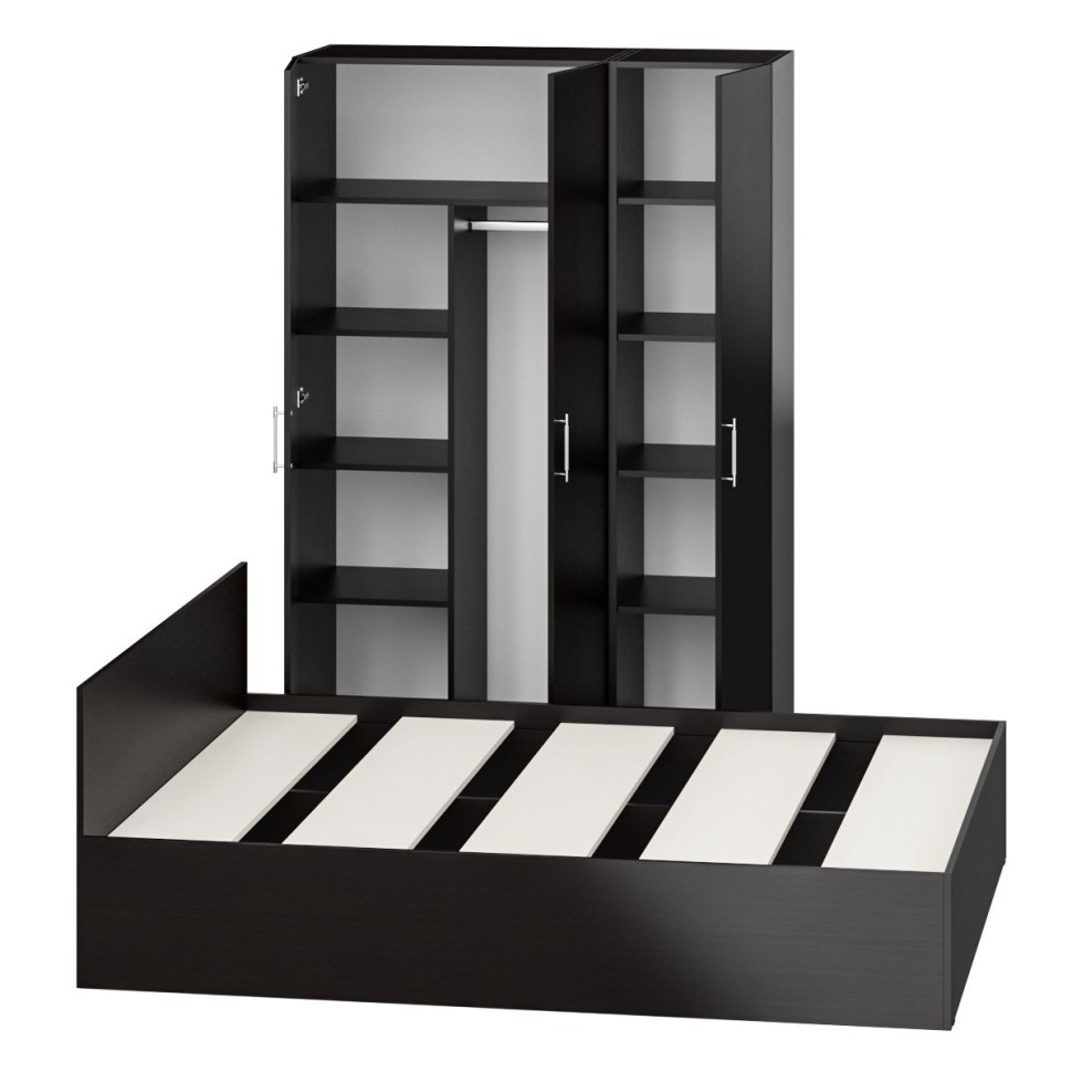 Спальня Стандарт 1-1600, цвет венге, ШхГхВ 163,5х203,5х70 + 135х52х200 см., сп.м. 1600х2000 мм., без матраса, основание есть