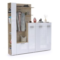 Лайн Прихожая № 09, цвет дуб крафт серый/фасады МДФ белый глянец, ШхГхВ 201,8х35,1х210 см., НЕ универсальная сборка