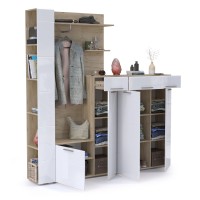 Лайн Прихожая № 09, цвет дуб крафт серый/фасады МДФ белый глянец, ШхГхВ 201,8х35,1х210 см., НЕ универсальная сборка