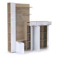 Лайн Прихожая № 09, цвет дуб крафт серый/фасады МДФ белый глянец, ШхГхВ 201,8х35,1х210 см., НЕ универсальная сборка