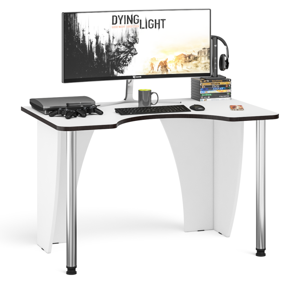 СНЯТО Стол компьютерный С-МД-СК2-1200-750, цвет белый/кромка венге, ШхГхВ 120х75х75 см., опора хром D50 мм., столешница 22 мм. (Стол для геймера)