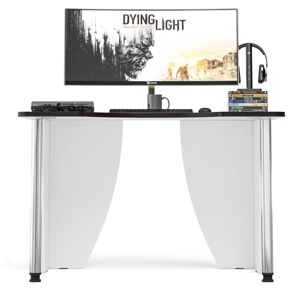 СНЯТО Стол компьютерный С-МД-СК2-1200-750, цвет белый/кромка венге, ШхГхВ 120х75х75 см., опора хром D50 мм., столешница 22 мм. (Стол для геймера)