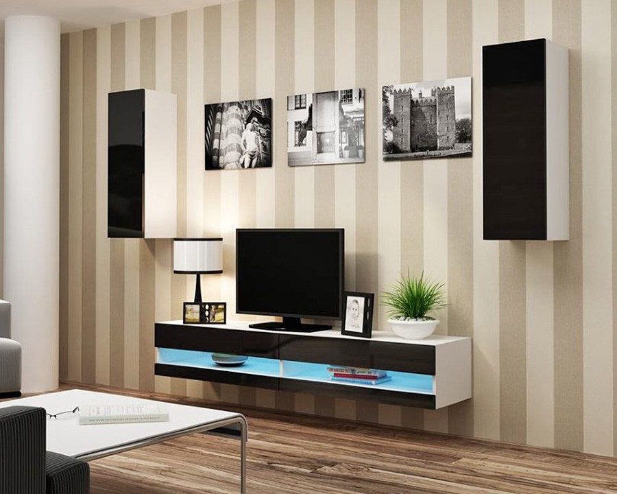 Гостиная Виго нью 10 МДФ (черная) / Белый Фасадный 0101