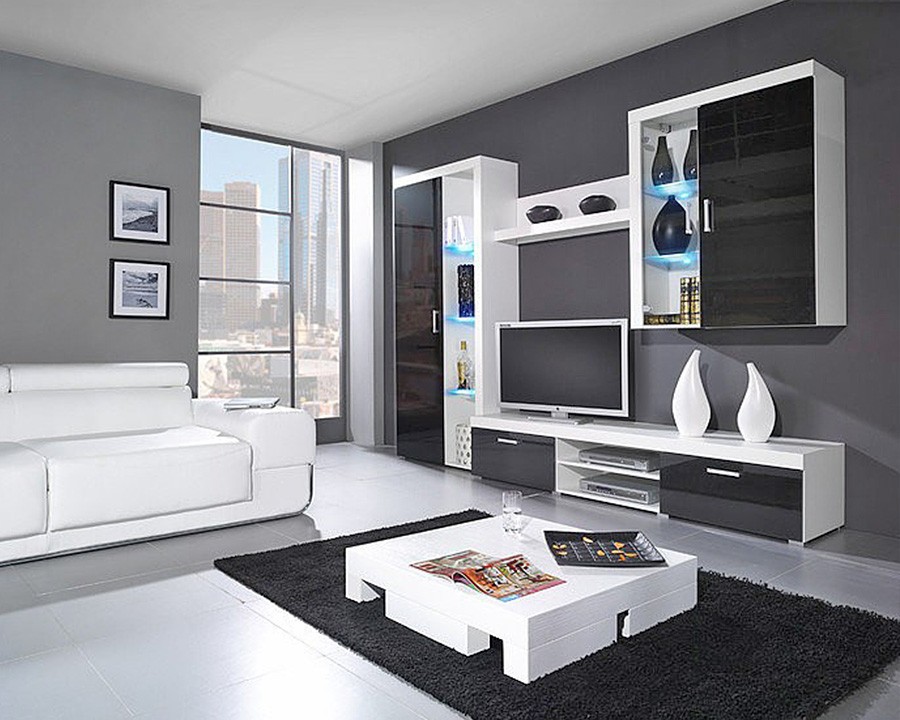 Гостиная Самба 3 Черный 0190 / Белый Фасадный 0101