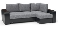 Диван угловой Тибет еврокнижка серая рогожка+черная экокожа