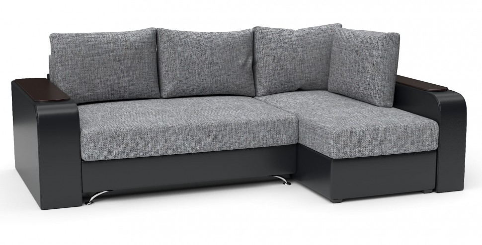 Диван угловой Тибет еврокнижка серая рогожка+черная экокожа