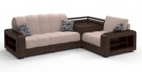 Диван угловой Президент Люкс рогожка бежевый + экокожа коричневый