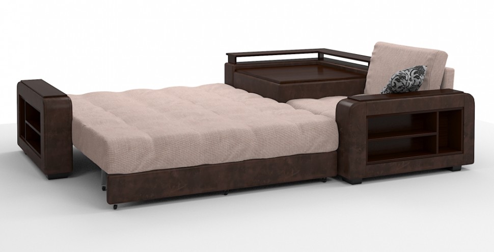 Диван угловой Президент Люкс рогожка бежевый + экокожа коричневый