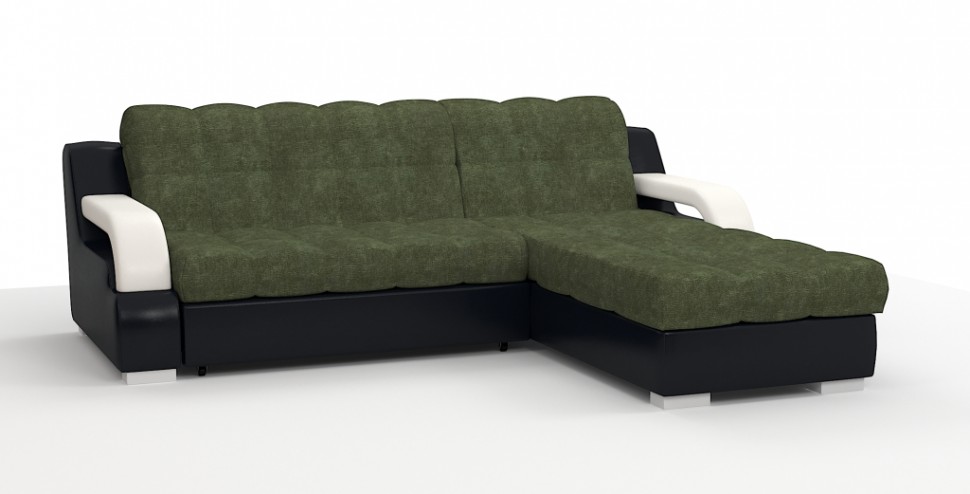 Диван угловой Маэстро Люкс экокожа черный/белый + велюр зеленый