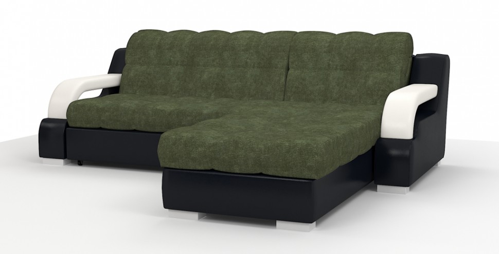 Диван угловой Маэстро Люкс экокожа черный/белый + велюр зеленый