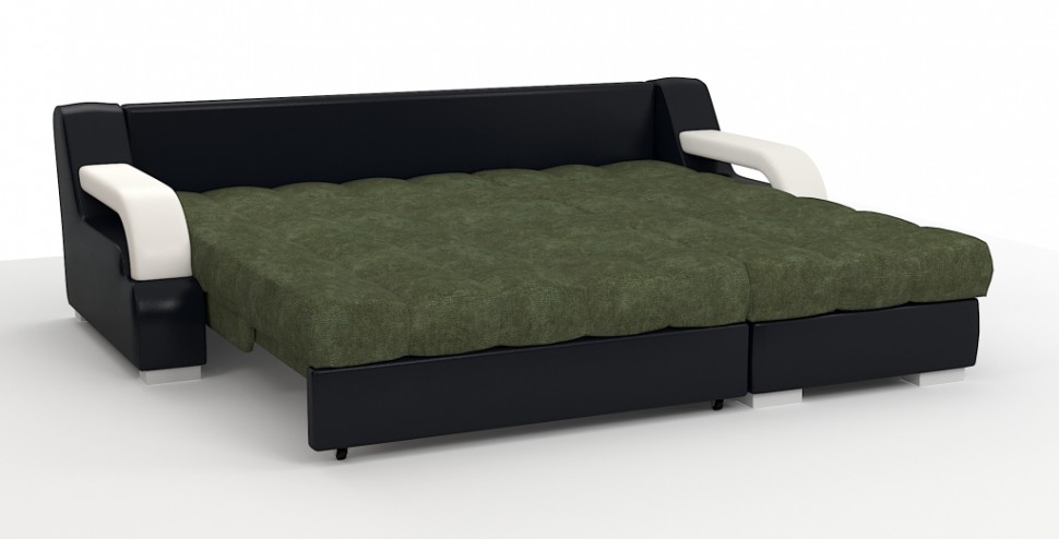 Диван угловой Маэстро Люкс экокожа черный/белый + велюр зеленый