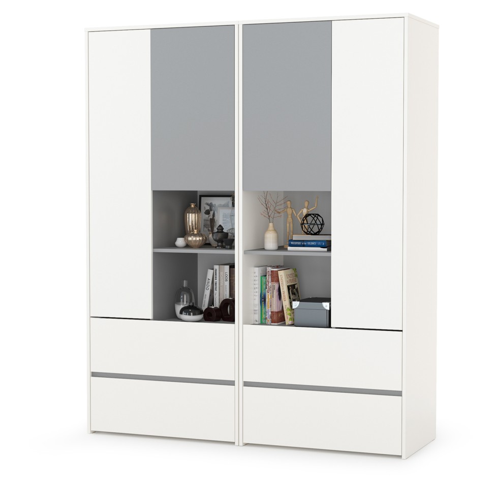 Торонто 13.333 Шкаф для одежды + 13.333 Шкаф для одежды, цвет белый шагрень/стальной серый, ШхГхВ 160х53х195,7 см., универсальная сборка