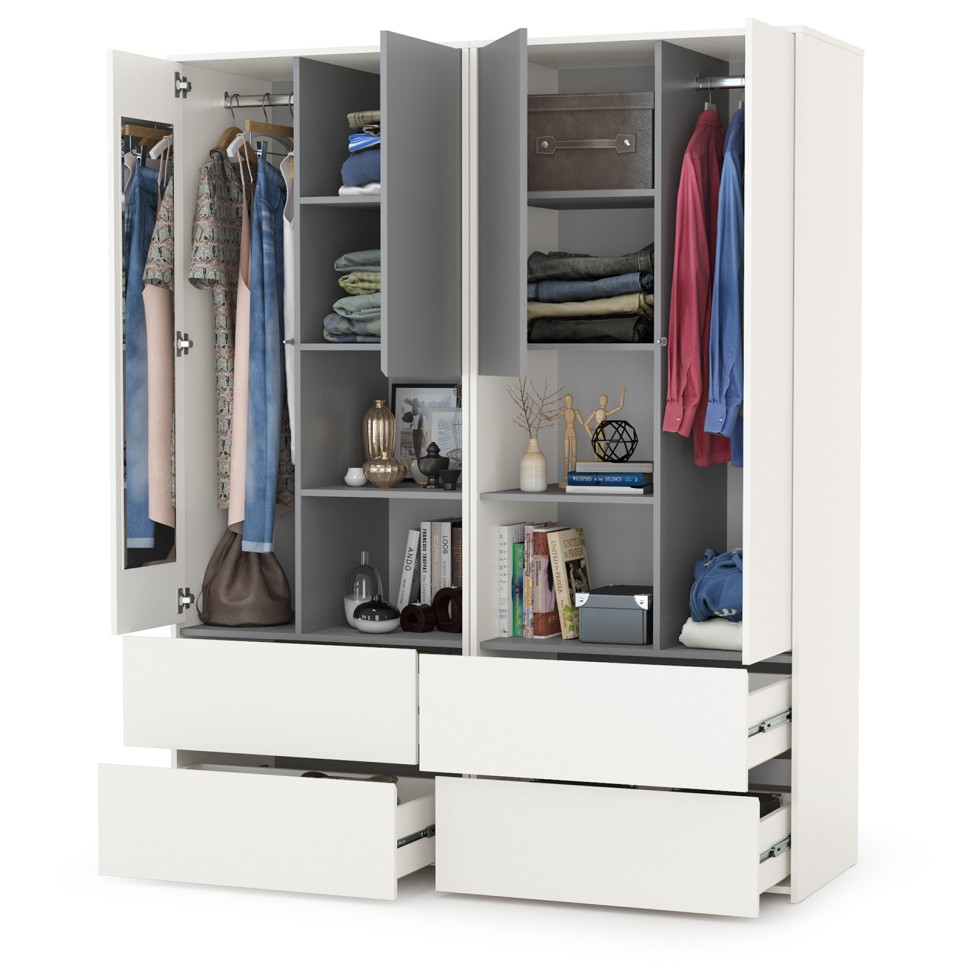 Торонто 13.333 Шкаф для одежды + 13.333 Шкаф для одежды, цвет белый шагрень/стальной серый, ШхГхВ 160х53х195,7 см., универсальная сборка