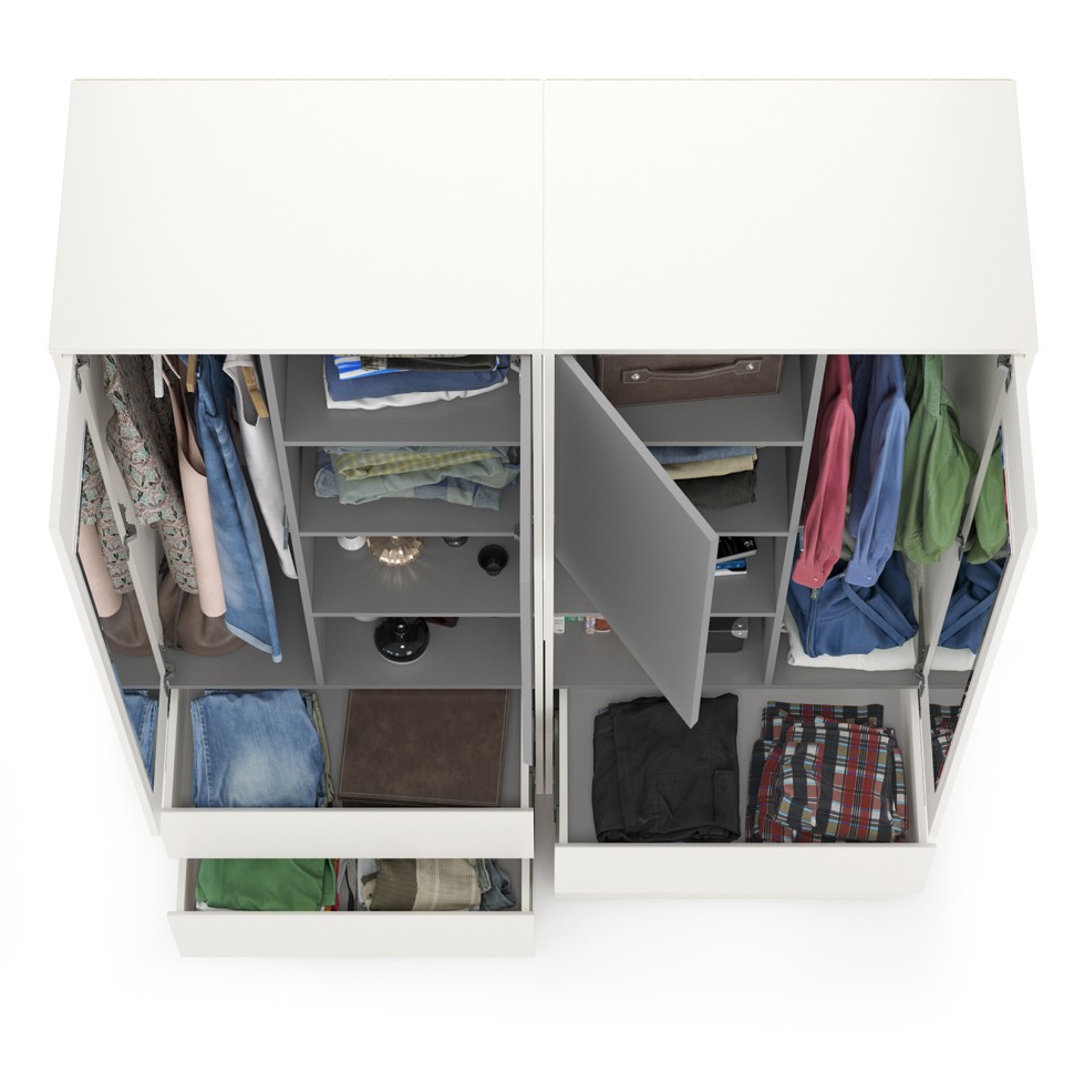 Торонто 13.333 Шкаф для одежды + 13.333 Шкаф для одежды, цвет белый шагрень/стальной серый, ШхГхВ 160х53х195,7 см., универсальная сборка