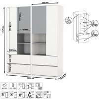 Торонто 13.333 Шкаф для одежды + 13.333 Шкаф для одежды, цвет белый шагрень/стальной серый, ШхГхВ 160х53х195,7 см., универсальная сборка
