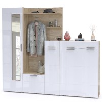 Лайн Прихожая № 10, цвет дуб крафт серый/фасады МДФ белый глянец, ШхГхВ 234,8х35,1х210 см., НЕ универсальная сборка