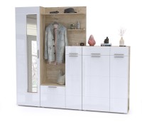 Лайн Прихожая № 10, цвет дуб крафт серый/фасады МДФ белый глянец, ШхГхВ 234,8х35,1х210 см., НЕ универсальная сборка