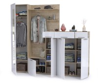 Лайн Прихожая № 10, цвет дуб крафт серый/фасады МДФ белый глянец, ШхГхВ 234,8х35,1х210 см., НЕ универсальная сборка