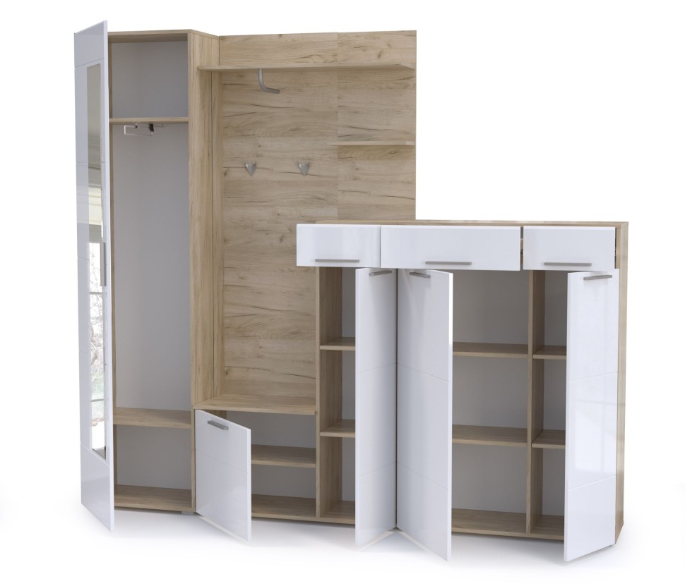 Лайн Прихожая № 10, цвет дуб крафт серый/фасады МДФ белый глянец, ШхГхВ 234,8х35,1х210 см., НЕ универсальная сборка