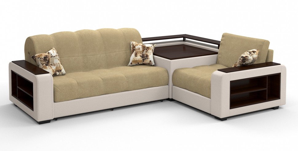 Диван угловой Президент Люкс велюр бежевый + экокожа бежевый
