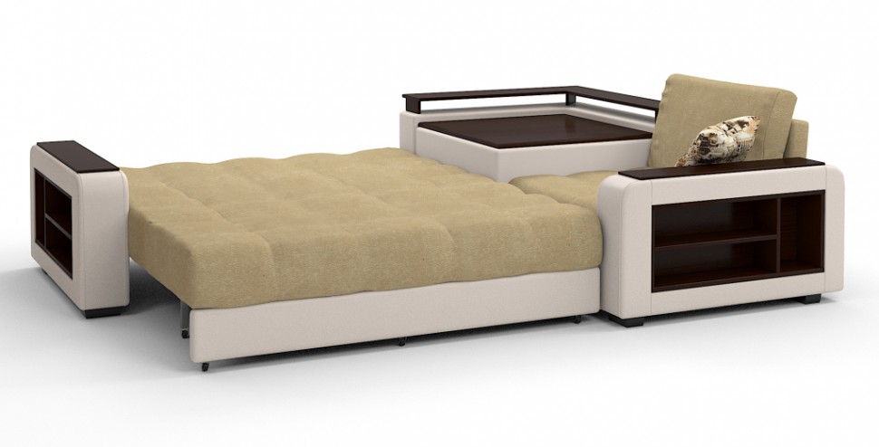 Диван угловой Президент Люкс велюр бежевый + экокожа бежевый